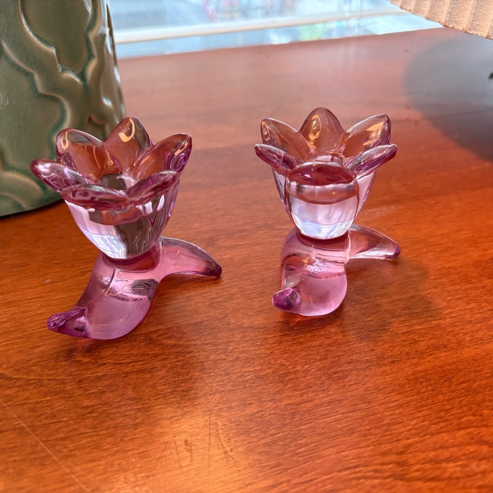 Vintage Lenox Purple Glass Flower Candle Holders